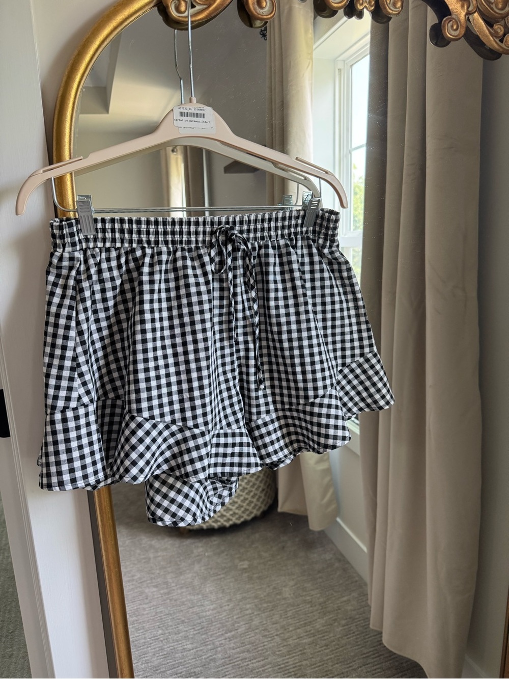 SHEIN Black and White Gingham Ruffle Shorts